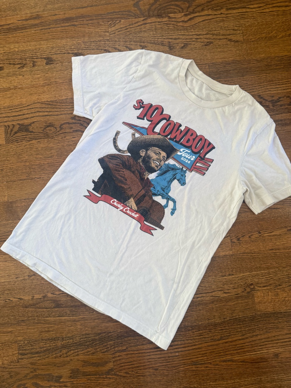 Charley Crockett Cowboy Graphic Concert Tee White Short Sleeve Tee